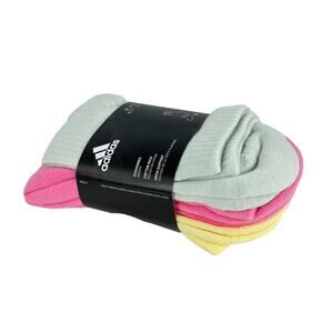 NEW Adidas Women Cushion Socks 3 Pairs Cotton All Season Small Green Yellow Pink